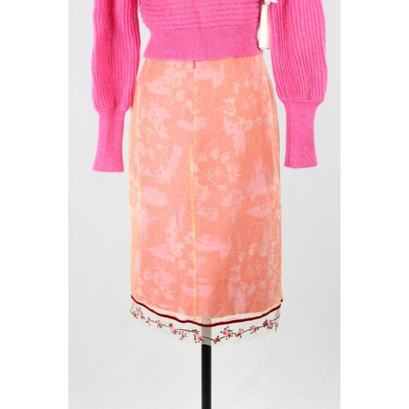 REBECCA TAYLOR Pink Floral Silk Chiffon Beaded Embroidered Pencil Skirt Size XXS - Picture 4 of 12